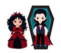 Charming couple of vampires. Boy and girl in a vampire costume.