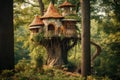 A charming and cozy tree house hidden away in the heart of a tranquil forest, A whimsical treehouse in a secluded forest, AI