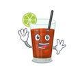 A charming cuba libre cocktail mascot design style smiling and waving hand