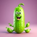 Charming Cucumber: 3D Render of a Cute Cucumber Isolated Against a Solid Background