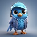 Charming 3d Cartoon Blue Bird In Hip-hop Style With Urban Clothes