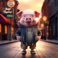 Charming 3d Cartoon Pig With Glasses In Urban Attire