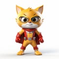 Charming 3d Cat Superhero: Playful Character Design In Light Red And Yellow