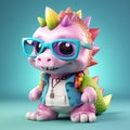 Stylized Cartoon Stegosaurus Toy Dinosaur With Glasses - 3d Illustration