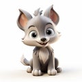 Charming 3d Gray Wolf Puppy Sculpture On White Background Royalty Free Stock Photo