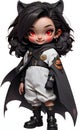 girl chibi cartoon character wear vampire outfit with red eyes in white background ai generated
