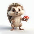 Cute Hedgehog Holding a Red Mushroom with a Friendly Wave Royalty Free Stock Photo