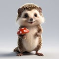 Cute Hedgehog Holding a Red Mushroom with a Friendly Wave Royalty Free Stock Photo