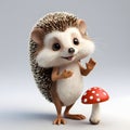 Cute Hedgehog Holding a Red Mushroom with a Friendly Wave Royalty Free Stock Photo