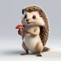 Cute Hedgehog Holding a Red Mushroom with a Friendly Wave Royalty Free Stock Photo