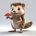 Cute Hedgehog Holding a Red Mushroom with a Friendly Wave Royalty Free Stock Photo