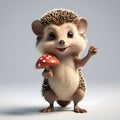 Cute Hedgehog Holding a Red Mushroom with a Friendly Wave Royalty Free Stock Photo