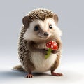 Cute Hedgehog Holding a Red Mushroom with a Friendly Wave Royalty Free Stock Photo