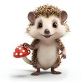 Cute Hedgehog Holding a Red Mushroom with a Friendly Wave Royalty Free Stock Photo