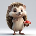 Cute Hedgehog Holding a Red Mushroom with a Friendly Wave Royalty Free Stock Photo