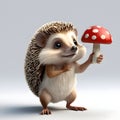 Cute Hedgehog Holding a Red Mushroom with a Friendly Wave Royalty Free Stock Photo