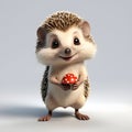 Cute Hedgehog Holding a Red Mushroom with a Friendly Wave Royalty Free Stock Photo