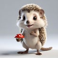 Cute Hedgehog Holding a Red Mushroom with a Friendly Wave Royalty Free Stock Photo