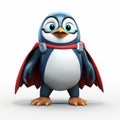 Charming 3d Penguin Super Hero Illustration In Light Indigo And Red