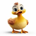Charming 3d Pixar Duck With Big Blue Eyes On White Background