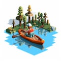 Charming 4d Pixel Canoe: Colorful Woodcarvings And Isometric Landscapes