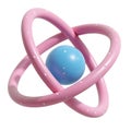 Pink atom model 3D render pastel blue core white background Royalty Free Stock Photo
