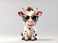 A charming 3D render of a baby cow wearing glasses on white background in the form of an cute adorable and lovable cartoon Royalty Free Stock Photo