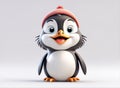 A charming 3D render of a baby penguin on white background in the form of an cute adorable and lovable cartoon character