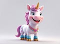 A charming 3D render of a baby unicorn on white background in the form of an cute adorable and lovable fantasy cartoon character