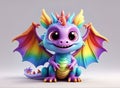 A charming 3D render of a colorful baby dragon on the white background in the form of an cute adorable and lovable fantasy cartoon