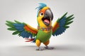 A charming 3D render of a colorful happy parrot singing a song on white background in the form of an cute adorable and lovable Royalty Free Stock Photo