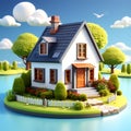 Charming 3D Render: Cute Isometric Illustrated House on Plane Background