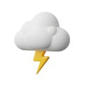 3D Render of a Fluffy White Cloud with a Bright Yellow Lightning Bolt, Symbolizing a Thunderstorm or Bad Weather, Isolated on Tran Royalty Free Stock Photo