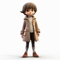 Charming 3d Render Of Little Boy In Coat - Anime Style