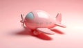 Charming 3D rendering of playful airplane with glossy finish on pastel pink backdrop