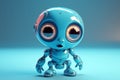 Ai Generative Cute blue baby robot with blue eyes on blue background. 3d rendering