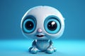 Ai Generative Cute blue baby robot with blue eyes on blue background. 3d rendering