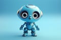 Ai Generative Cute blue baby robot with blue eyes on blue background. 3d rendering