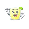 A charming daiquiri cocktail mascot design style smiling and waving hand