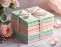 Pastel Stack of Envelopes Tied with Pink Ribbon and Roses Royalty Free Stock Photo