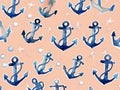 Watercolor anchor pattern on a peach background Royalty Free Stock Photo