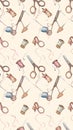 Seamless Pattern with Sewing Tools and Accessories on a Light Background Royalty Free Stock Photo