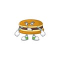 Charming dorayaki mascot design style waving hand Royalty Free Stock Photo