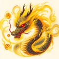 A charming dragon in yellow auras, red eyes, abstract style, ukiyo painting, legend, magical animal design, white background Royalty Free Stock Photo