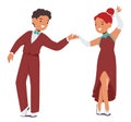 Charming Duet, Little Boy And Girl Characters in Retro Costumes, Gracefully Glide Across Dance Floor, Mastering Foxtrot