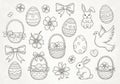 Charming easter collection hand drawn elements eggs baskets bunnies doves flowers bows festive Royalty Free Stock Photo