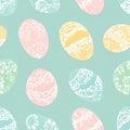 A charming Easter egg and lace pattern with delicate white lacework over soft pastel eggs Royalty Free Stock Photo