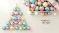 Festive easter egg tree decoration with pastel colors and twinkling lights for spring celebration Royalty Free Stock Photo
