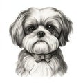 Realistic Pen And Ink Illustration Of A Charming Shih Tzu