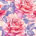 Charming and endlessly repeatable pattern. Delicate watercolor roses in shades of pink and red create a romantic and timeless Royalty Free Stock Photo